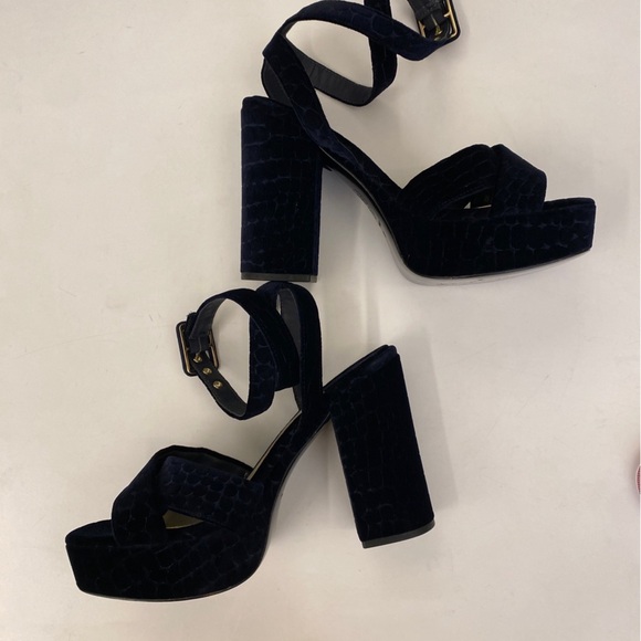 ASH || Boom Velvet Croc Embossed Platform Sandals Heels Midnight Navy 40 - Picture 11 of 11
